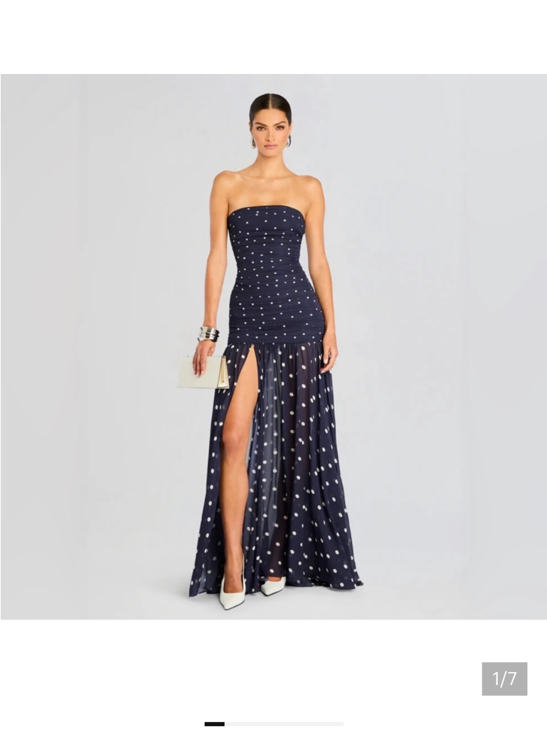 Retrofete Navy And White Polka Dot Strapless Maxi Dress Annalise Dress